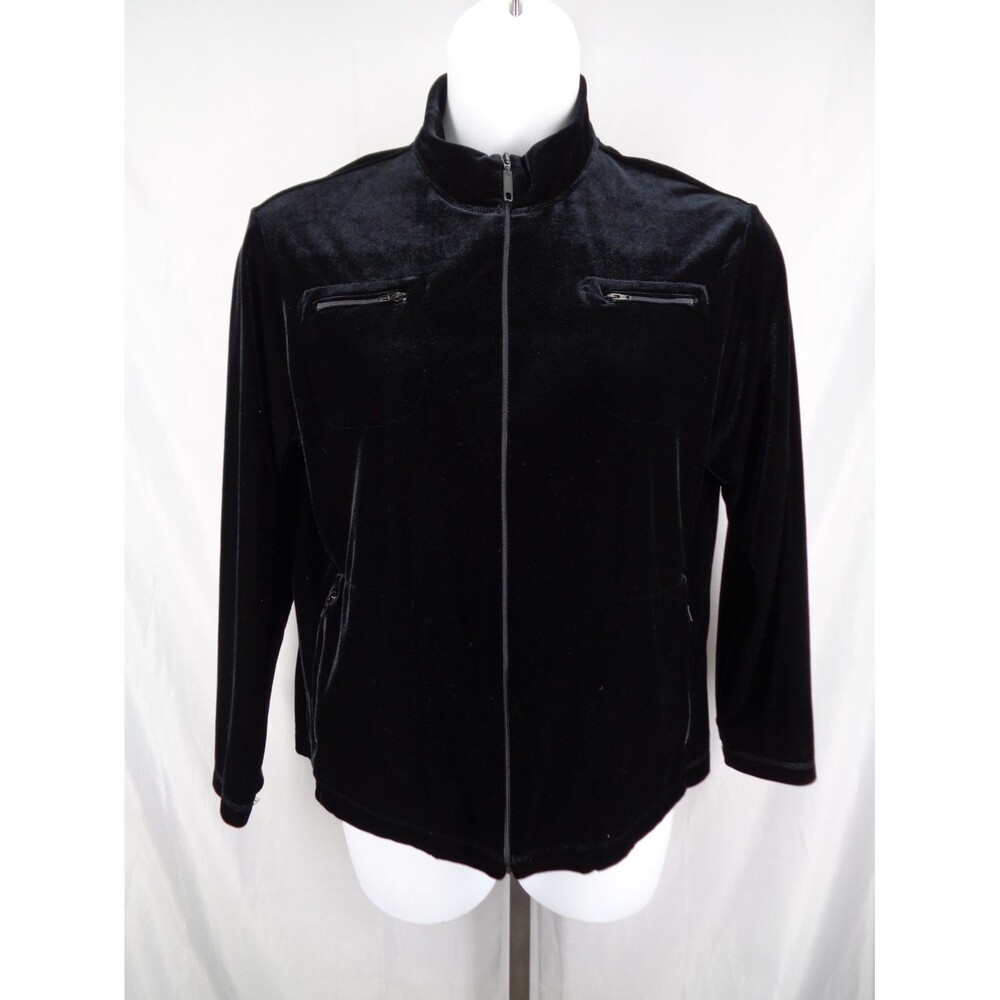 Chicos Black Velvet Zip Jacket Size 2 (12) Large